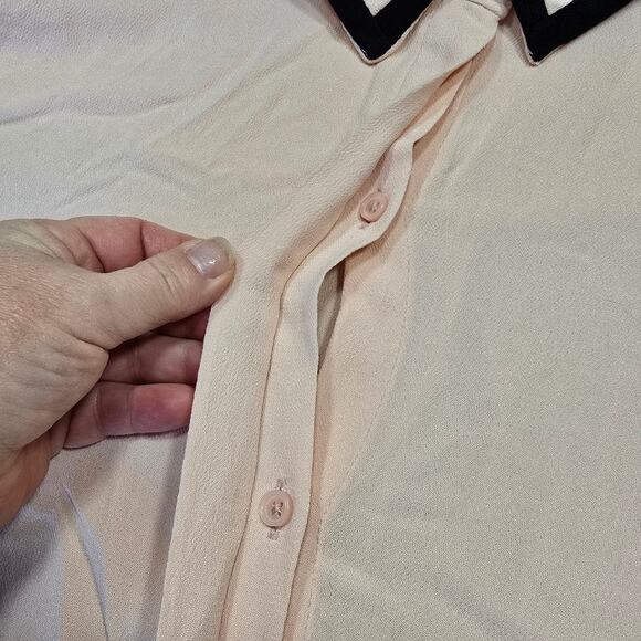 Old Navy Pink Shirt NEW Sheer Blouse Classic Long Sleeves Button Up Women XL Top - Picture 6 of 10